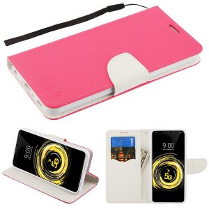 Lg V50 Thinq - Mybat Myjacket Crossgrain Series Wallet Case - Hot Pink / White