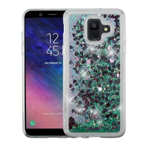 Samsung Galaxy A6 (2018) - Quicksand Glitter Hybrid Cover - Hearts / Green