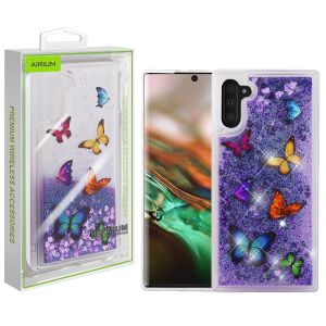 Samsung Galaxy Note 10 - Airium Quicksand Glitter Hybrid Case - Butterfly Dancing / Purple