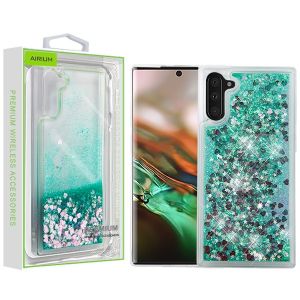 Samsung Galaxy Note 10 - Airium Quicksand Glitter Hybrid Case - Green / Hearts