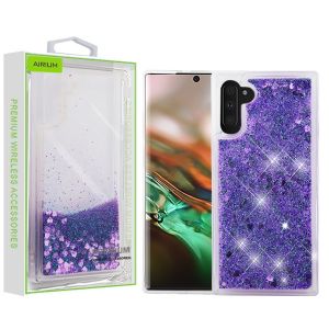 Samsung Galaxy Note 10 - Airium Quicksand Glitter Hybrid Case - Purple / Hearts