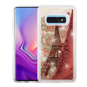 Samsung Galaxy S10e - Airium Quicksand Glitter Hybrid Cover - Eiffel Tower / Rose Gold