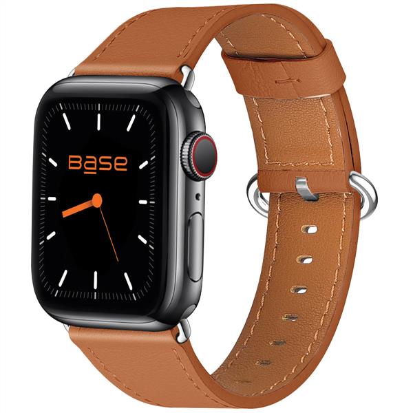 Base Apple Watch Full-Grain Leather Bands for Series 1/2/3/4/5/6/7/SE - Small (38/40/41mm) - Brown