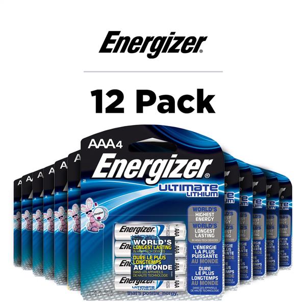 Energizer AAA Lithium Batteries 4 Pack - Carton of 12