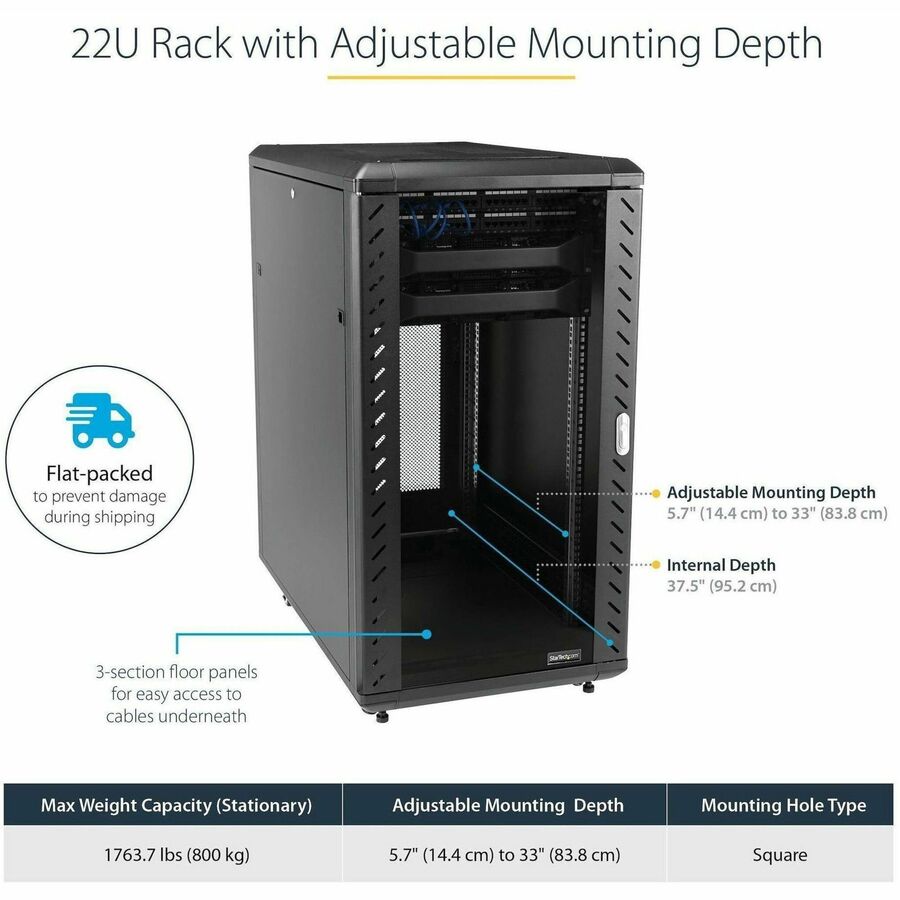 StarTech.com 22U 36in Knock-Down Server Rack Cabinet with Caster