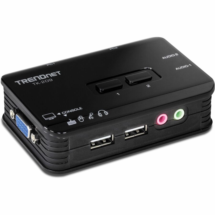 TRENDnet 2-Port USB KVM Switch and Cable Kit with Audio, Manage Two PCs, USB 1.1, Hot-Plug, Auto-Scan, Hot-Keys, Windows & Linux Compliant, TK-209K