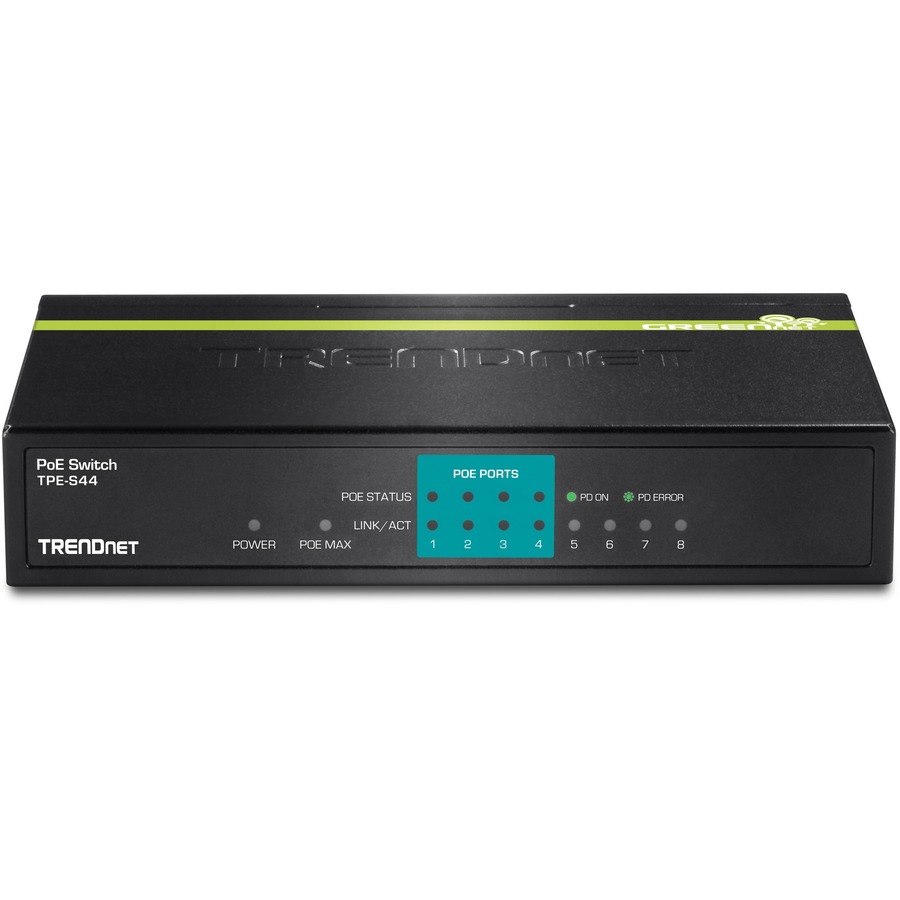 TRENDnet 8-Port 10/100Mbps PoE Switch, 4 x 10/100 Ports, 4 x 10/100 PoE Ports, 30W PoE Power Budget, 1.6 Gbps Switching Capacity, 802.3af, Limited Lifetime Protection, Black, TPE-S44