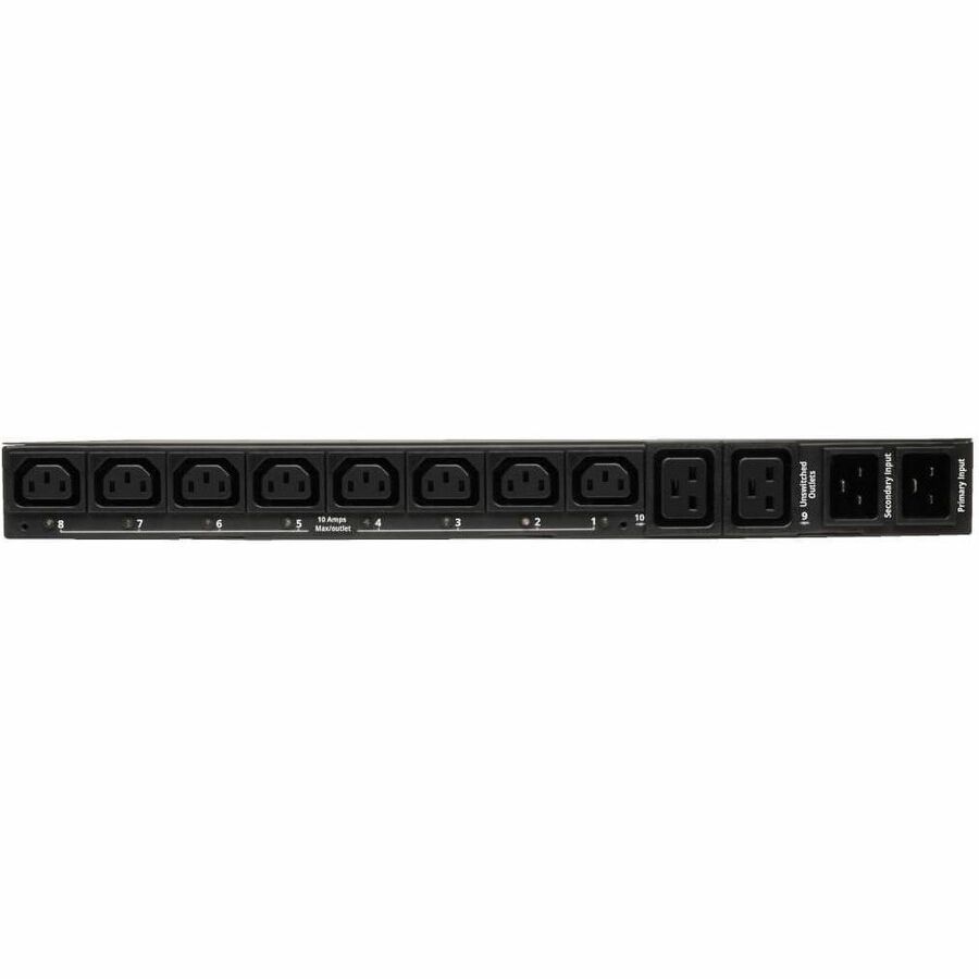 Eaton Tripp Lite Series 3.8kW Single-Phase Local Metered Automatic Transfer Switch PDU, Two 200-240V C20 Inlets, 8 C13 & 2 C19 Outputs, 1U, TAA