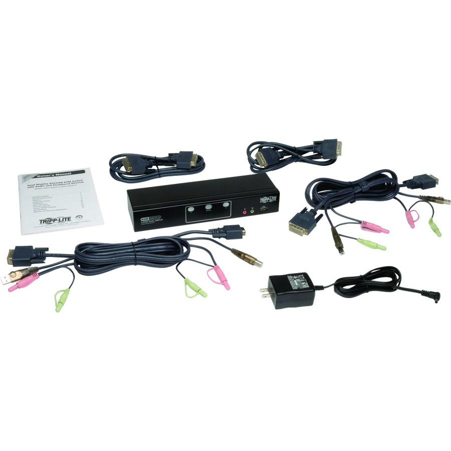 Tripp Lite by Eaton 2-Port Dual Monitor DVI KVM Switch, TAA, GSA with Audio and USB 2.0 Hub, Cables included