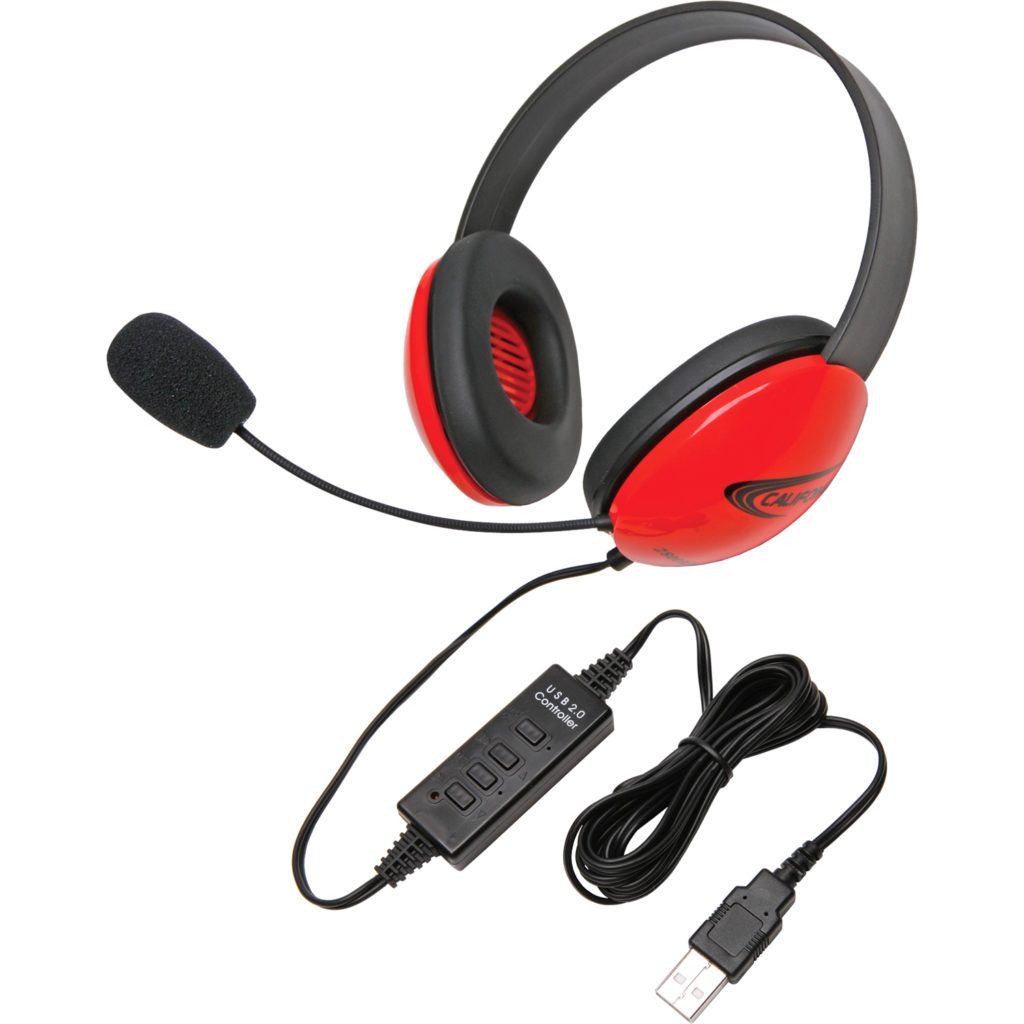 Califone Red Stereo Headphone w/ Mic, USB Connector