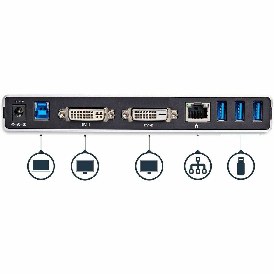 StarTech.com USB 3.0 Docking Station - Compatible with Windows / macOS - Dual DVI Docking Station Supports Dual Monitors - DVI to HDMI and DVI to VGA Adapters Included - USB3SDOCKDD