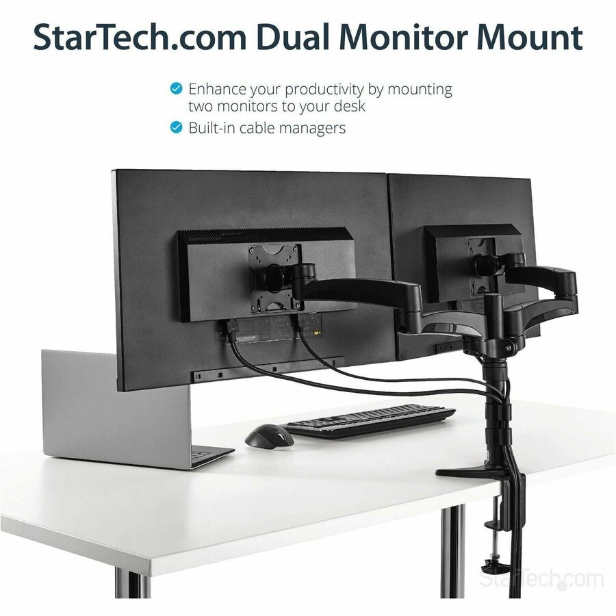 StarTech.com Desk Mount Dual Monitor Arm, Dual Articulating Monitor Arm, Height Adjustable, For VESA Monitors up to 24