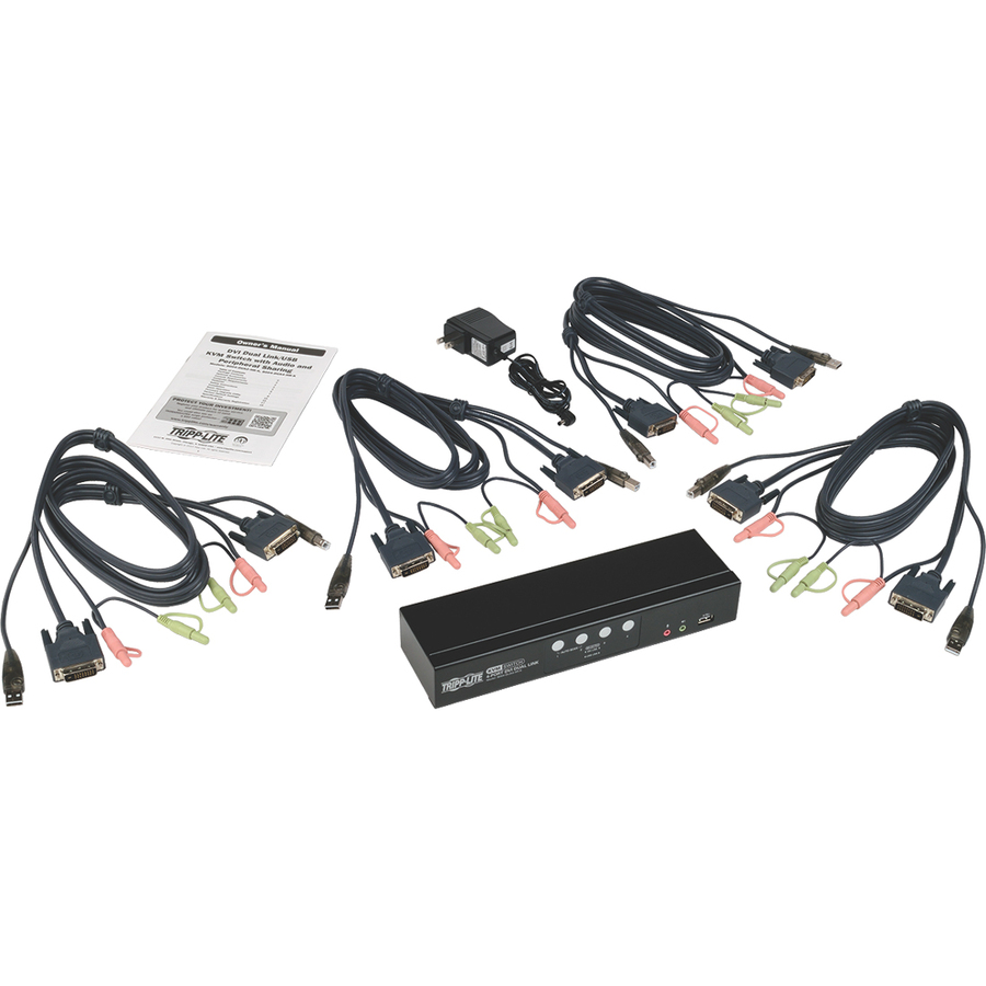 Tripp Lite by Eaton 4-Port DVI Dual-Link / USB KVM Switch with Audio and Cables, TAA