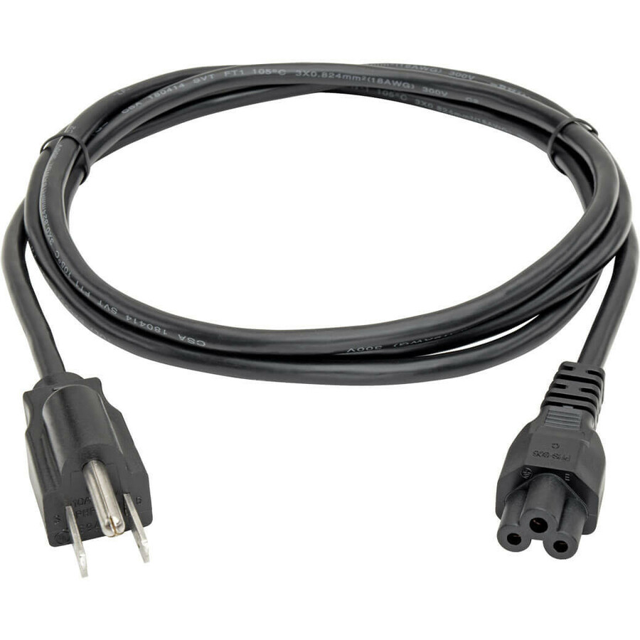 Eaton Tripp Lite Series 3-Slot Power Cord, NEMA 5-15P to C5 - Laptop/Notebook, 10A, 125V, 18 AWG, 3 ft. (0.91 m), Black