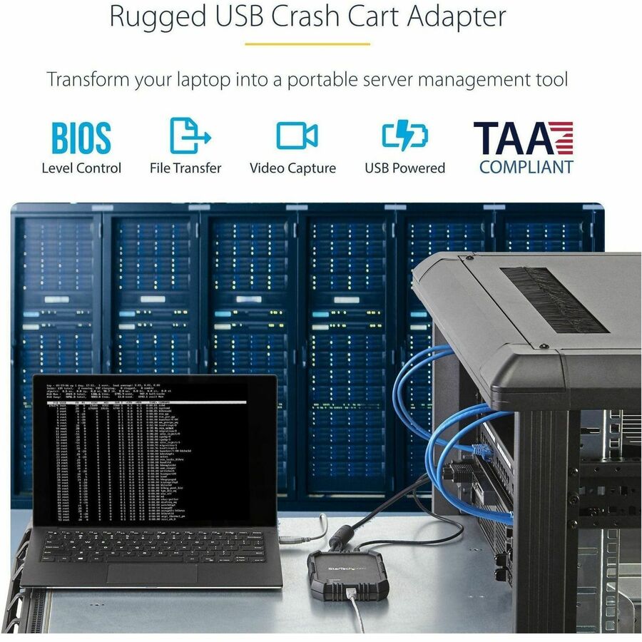 StarTech.com Laptop to Server KVM Console - Rugged USB Crash Cart Adapter with File Transfer and Video Capture