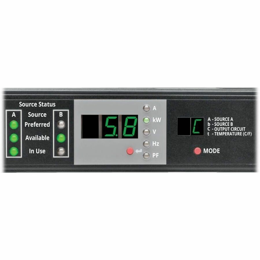 Eaton Tripp Lite Series 5.8kW Single-Phase Monitored Automatic Transfer Switch PDU, 2 200-240V 30A L6-30P Inputs, 1 L6-30R Outlet, 1U