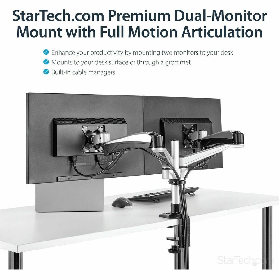 StarTech.com Desk Mount Dual Monitor Arm, Full Motion, Premium Dual Monitor Mount for up to 30