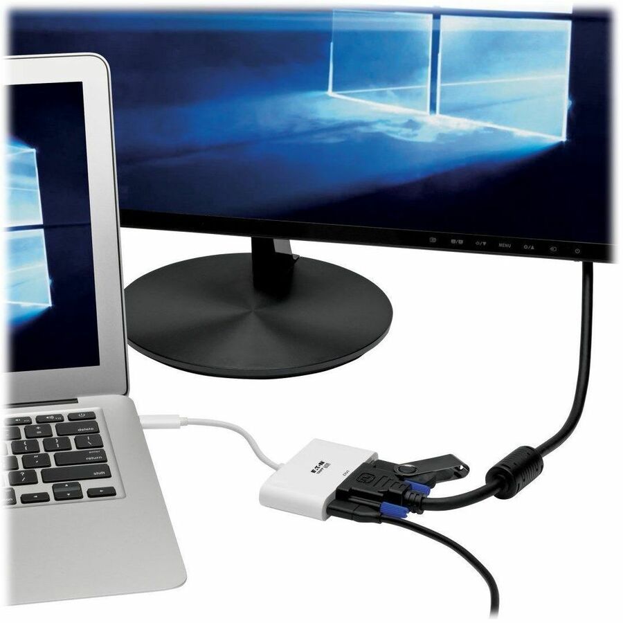 Eaton Tripp Lite Series USB-C to DVI Adapter with USB 3.x (5Gbps) Hub Port and PD Charging, White