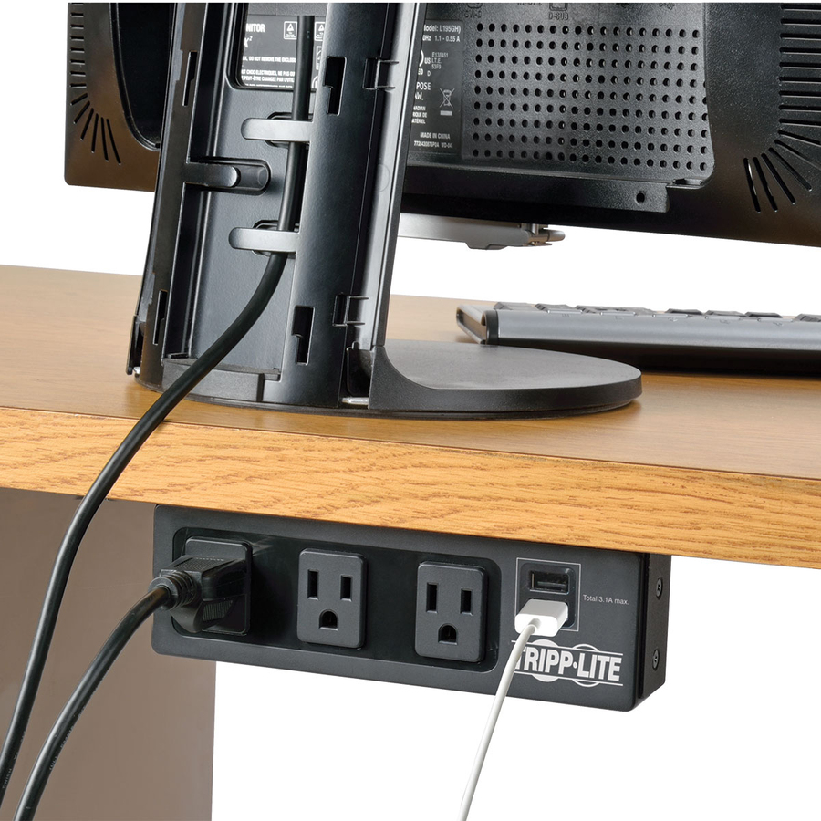 Tripp Lite by Eaton Protect It! 3-Outlet Surge Protector with Mounting Brackets, 10 ft. Cord, 510 Joules, 2 USB Charging Ports, Black Housing