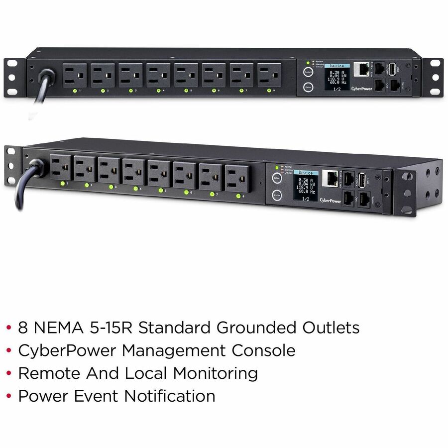 CyberPower PDU81001 100 - 120 VAC 15A Switched Metered-by-Outlet PDU