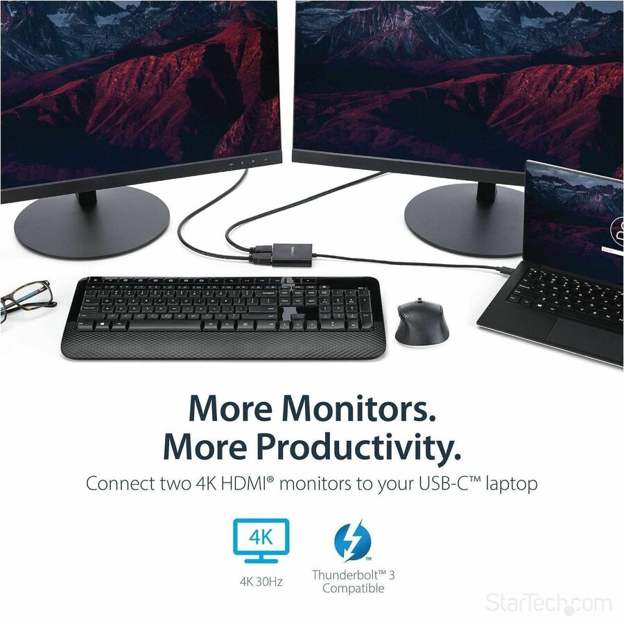 StarTech.com USB-C to Dual HDMI Adapter, USB Type-C Multi-Monitor MST Hub, Dual 4K 30Hz HDMI Laptop Display Extender/Splitter, Windows~