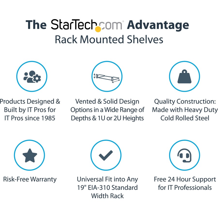 StarTech.com 1U Vented Server Rack Cabinet Shelf - Fixed 7in Deep Cantilever Rackmount Tray for 19