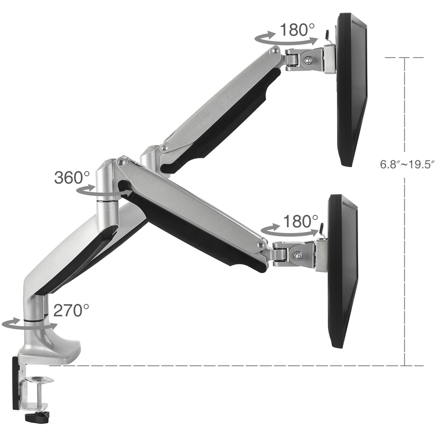 SIIG High Premium Aluminum Gas Spring Desk Mount - Dual Monitor - Fits 13