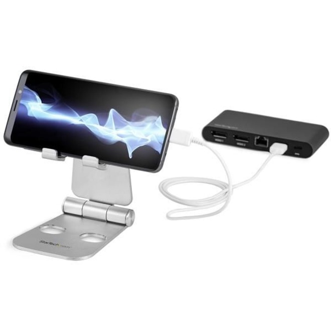 StarTech.com Phone and Tablet Stand - Foldable Universal Mobile Device Holder - Smartphones/Tablets - Adjustable Cell Phone Stand for Desk