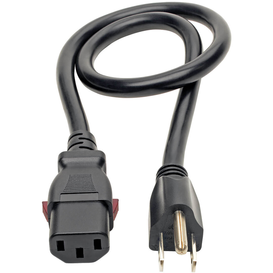 Eaton Tripp Lite Series Computer Power Cord, NEMA 5-15P to Locking C13 - Heavy-Duty, 15A, 125V, 14 AWG, 2 ft. (0.61 m), Black