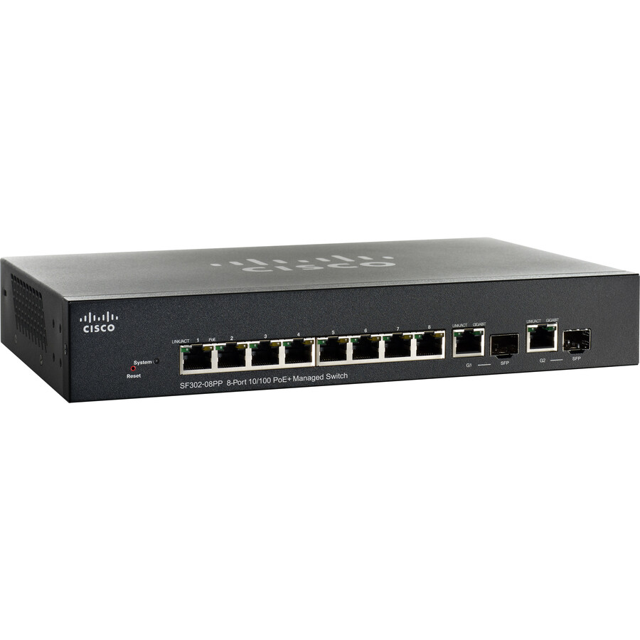 Cisco SF302-08PP 8-Port 10/100 PoE+ Managed Switch