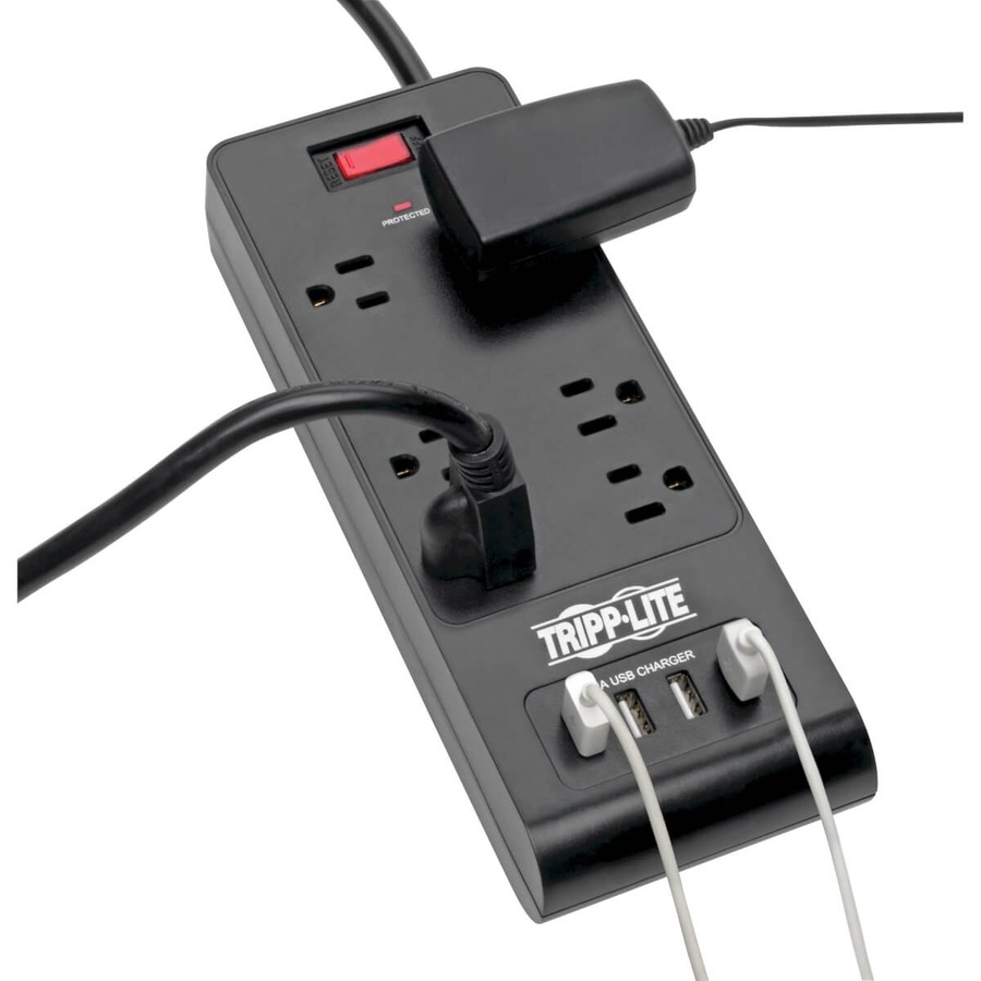 Tripp Lite by Eaton 6-Outlet Surge Protector with 4 USB Ports (4.2A Shared) - 6 ft. (1.83 m) Cord, 900 Joules, Black