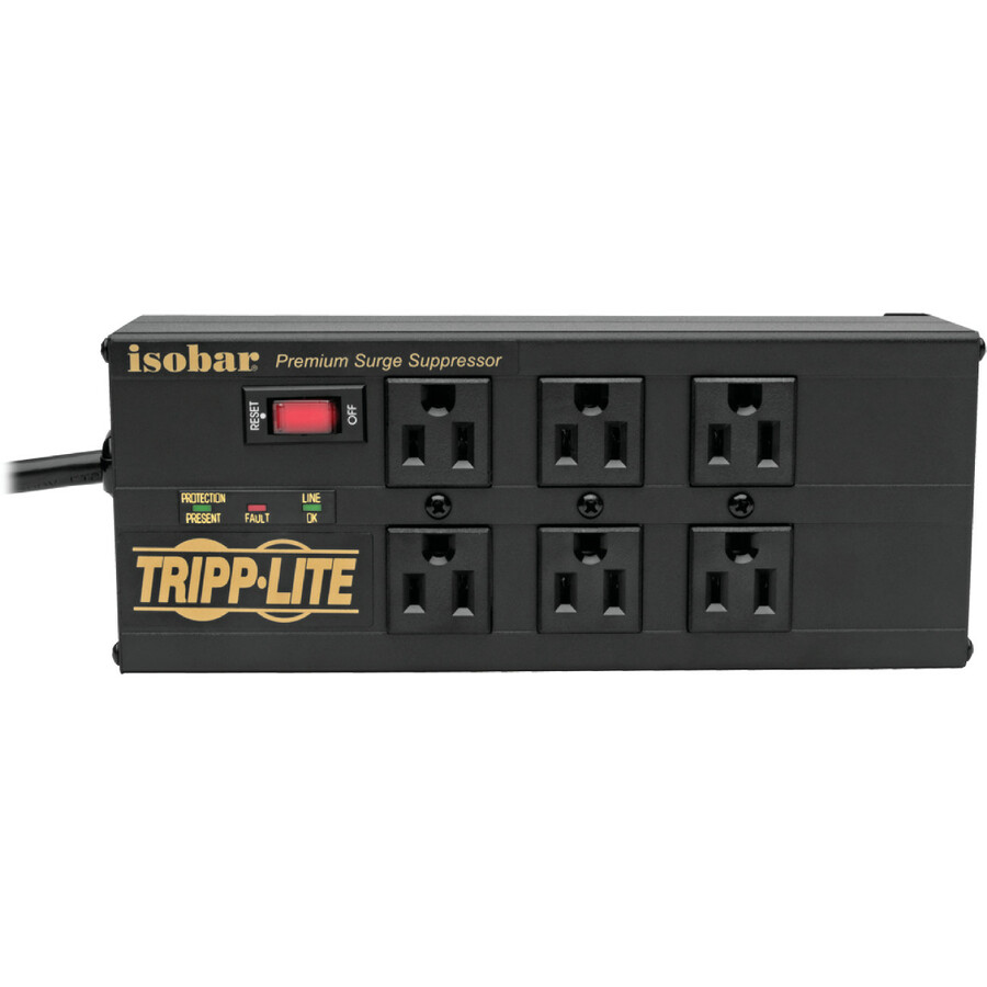 Tripp Lite by Eaton Isobar 6-Outlet Surge Protector, 10 ft. (3.05 m) Cord, Right-Angle Plug, 3840 Joules, 2 USB Ports, Metal Housing