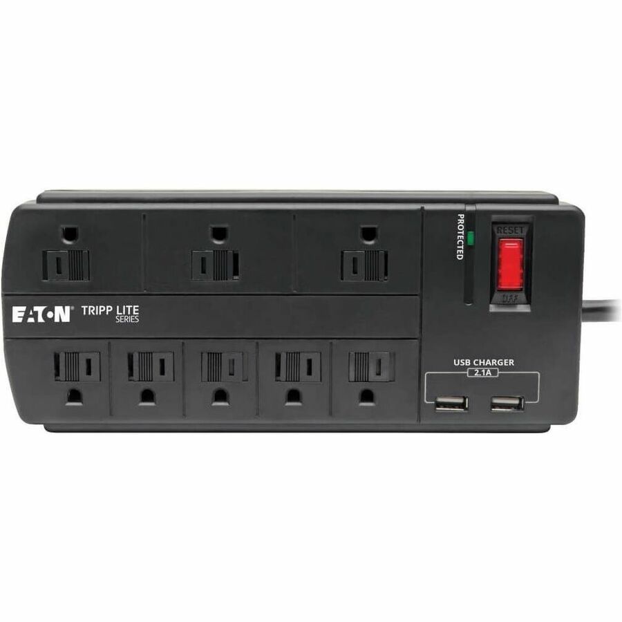 Eaton Tripp Lite Series 8-Outlet Surge Protector with 2 USB Ports (2.1A Shared) - 8 ft. (2.43 m) Cord, 1200 Joules, Black