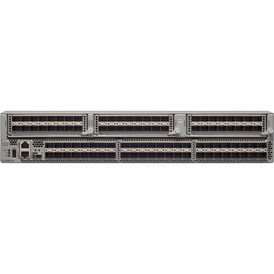 Cisco MDS 9396T 32G Fibre Channel switch, with 96 active ports + 96x32G SW optics, 2 fans, 2 PSUs, port side intake