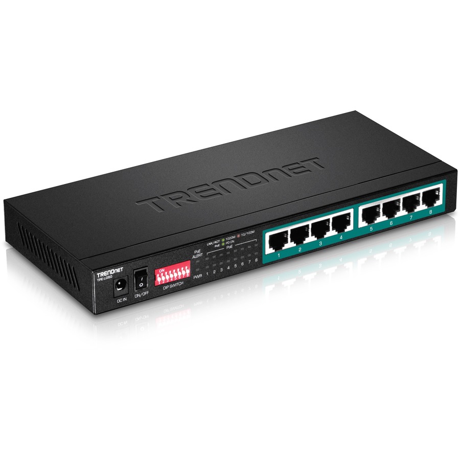 TRENDnet 8-Port Gigabit Long Range Poe+ Switch; TPE-LG80;65W Poe Budget; Ethernet/Network Switch; Long-Range Poe+ Extends Range Up to 200M (656 ft.); 16 Gbps Switching Capacity; Lifetime Protection