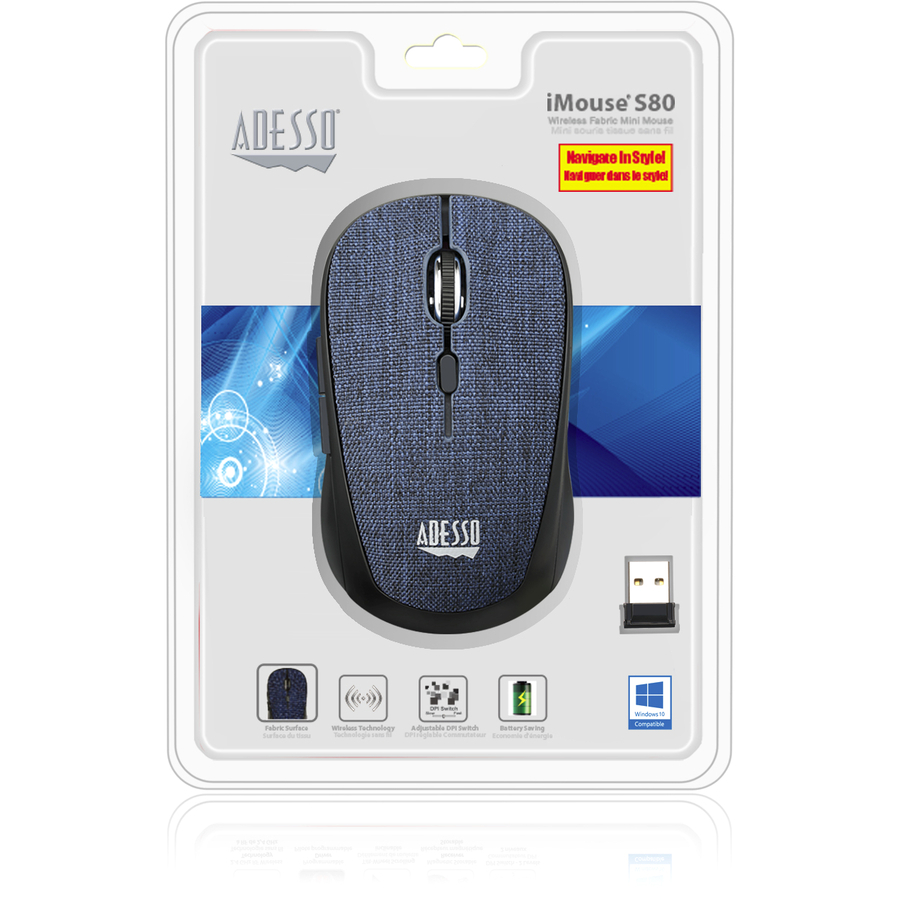 Adesso iMouse S80L - Wireless Fabric Optical Mini Mouse (Blue)