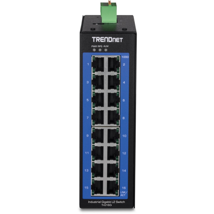 TRENDnet 16-Port Industrial Gigabit L2 Managed DIN-Rail Switch, Layer 2 Switch, 16 x Gigabit Ports, 32Gbps Switching Capacity, Extreme Temperature Gigabit Switch, Lifetime Protection, Black, TI-G160i