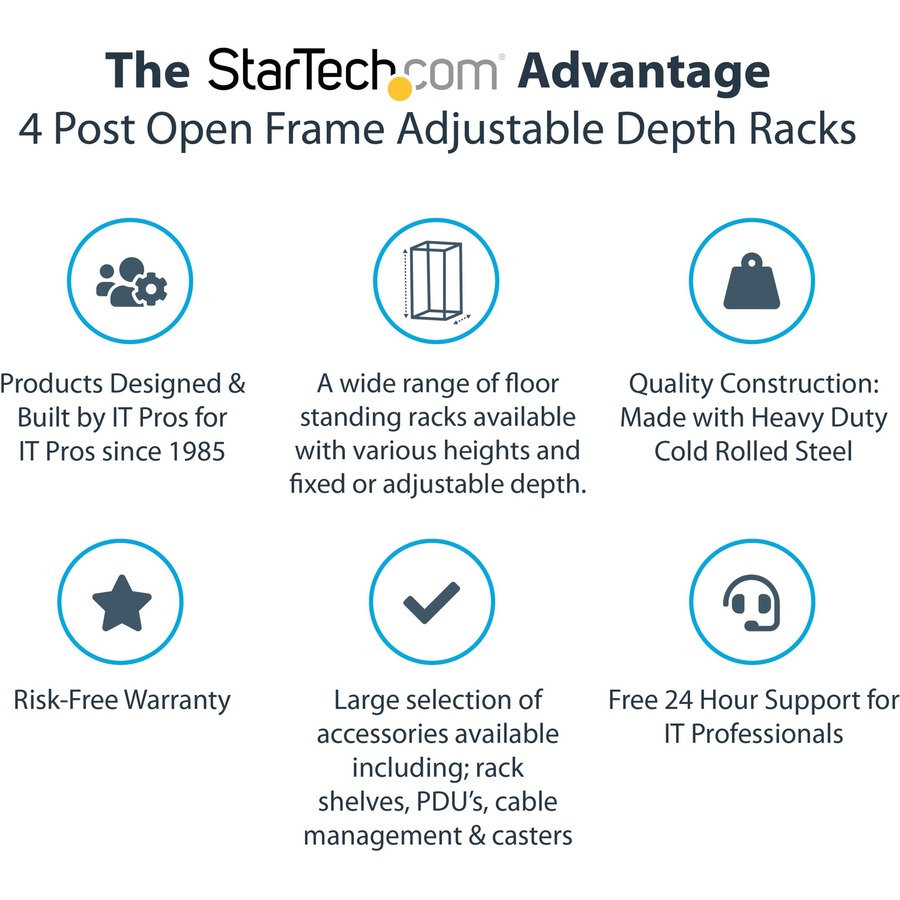 StarTech.com 4-Post 18U Mobile Open Frame Server Rack, 19