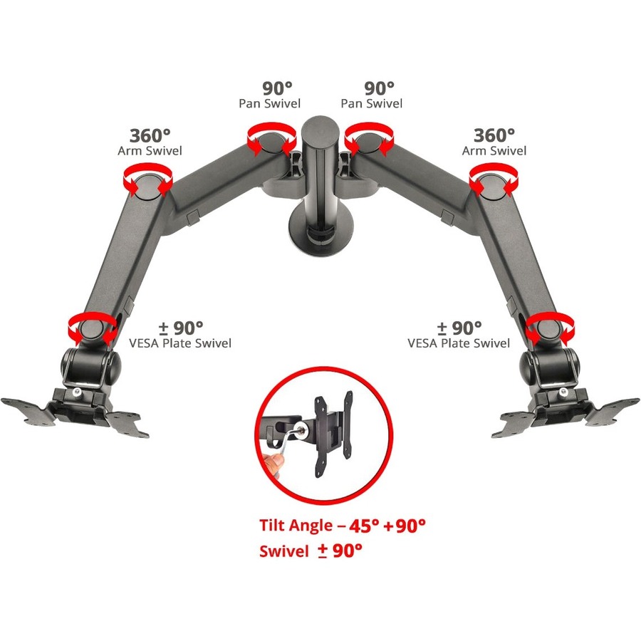 SIIG Dual Arm Pole Multi-Angle Replaceable Articulating Monitor Desk Mount - 14