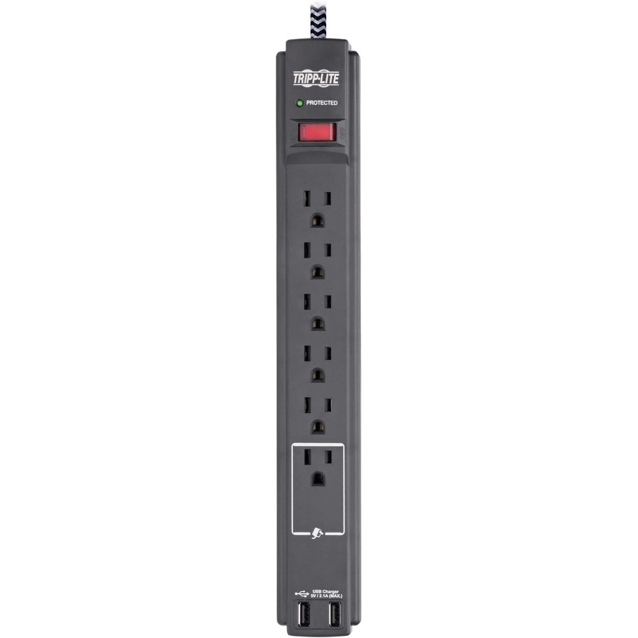 Tripp Lite by Eaton Safe-IT 6-Outlet Surge Protector, 2 USB Charging Ports, 10 ft. Cord, 5-15P Plug, 990 Joules, Antimicrobial Protection, Black