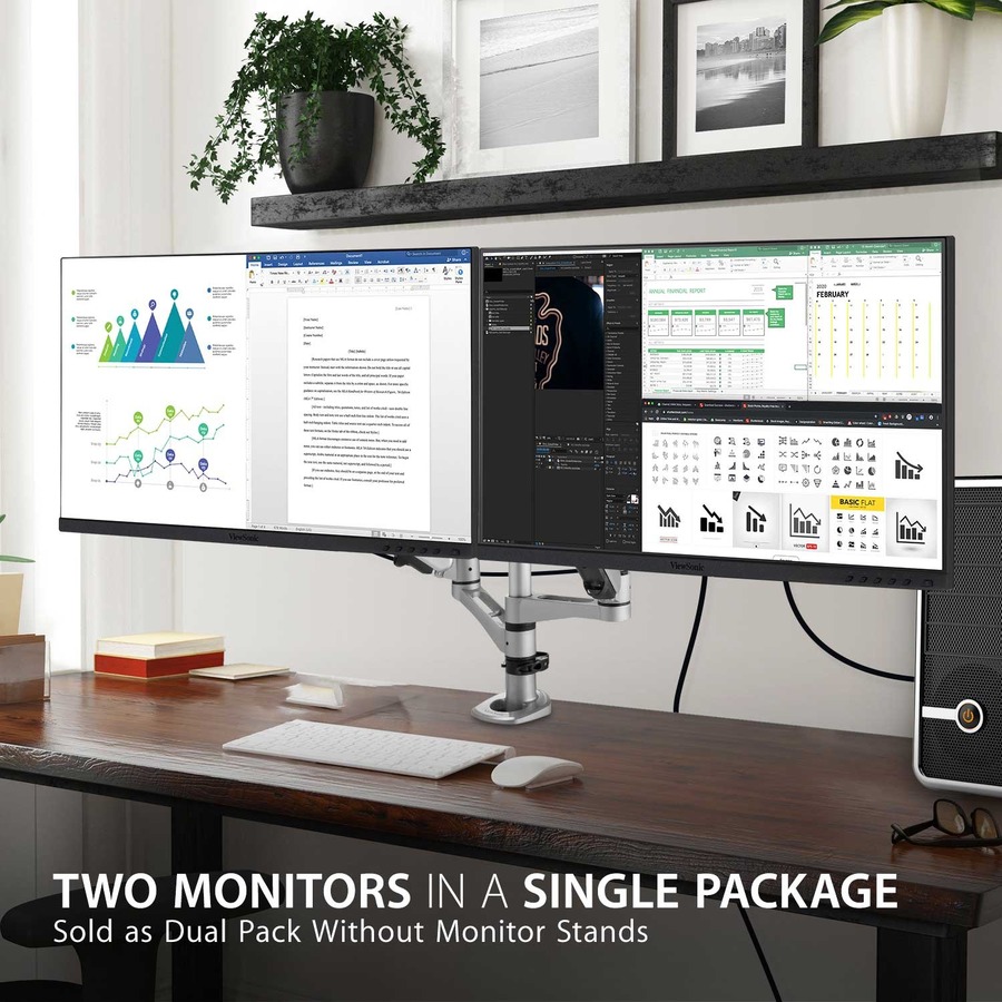 ViewSonic VG2455_56A_H2 24 Inch Dual Pack Head-Only 1080p IPS Monitors with USB C 3.2 with 90W Power Delivery, Docking Built-In, HDMI, VGA for Home and Office