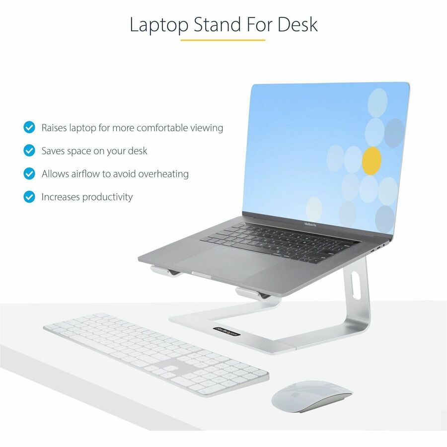 StarTech.com Laptop Stand for Desk, Supports 5kg / 11lb, Aluminum, Silver, Ergonomic Laptop Riser, Portable Laptop Holder for Desk