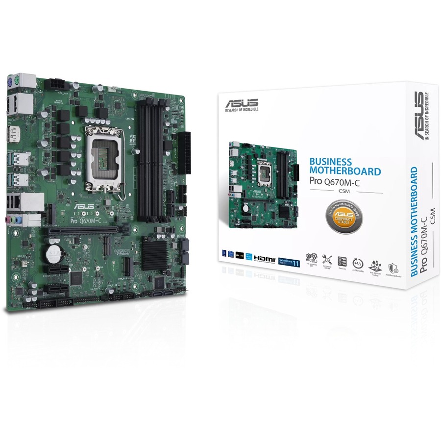 Asus PRO Q670M-C-CSM Desktop Motherboard - Intel Q670 Chipset - Socket LGA-1700 - Intel Optane Memory Ready - Micro ATX