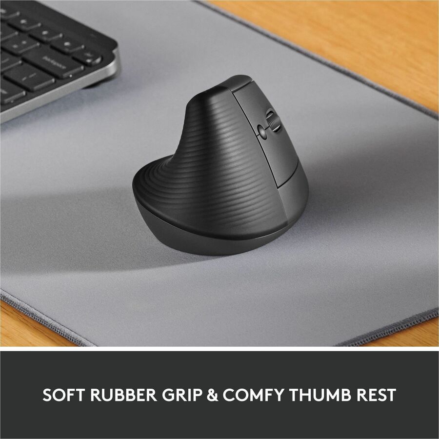 Logitech Lift Vertical Ergonomic Mouse, Wireless, Bluetooth or Logi Bolt USB receiver, Quiet clicks, 4 buttons - Graphite