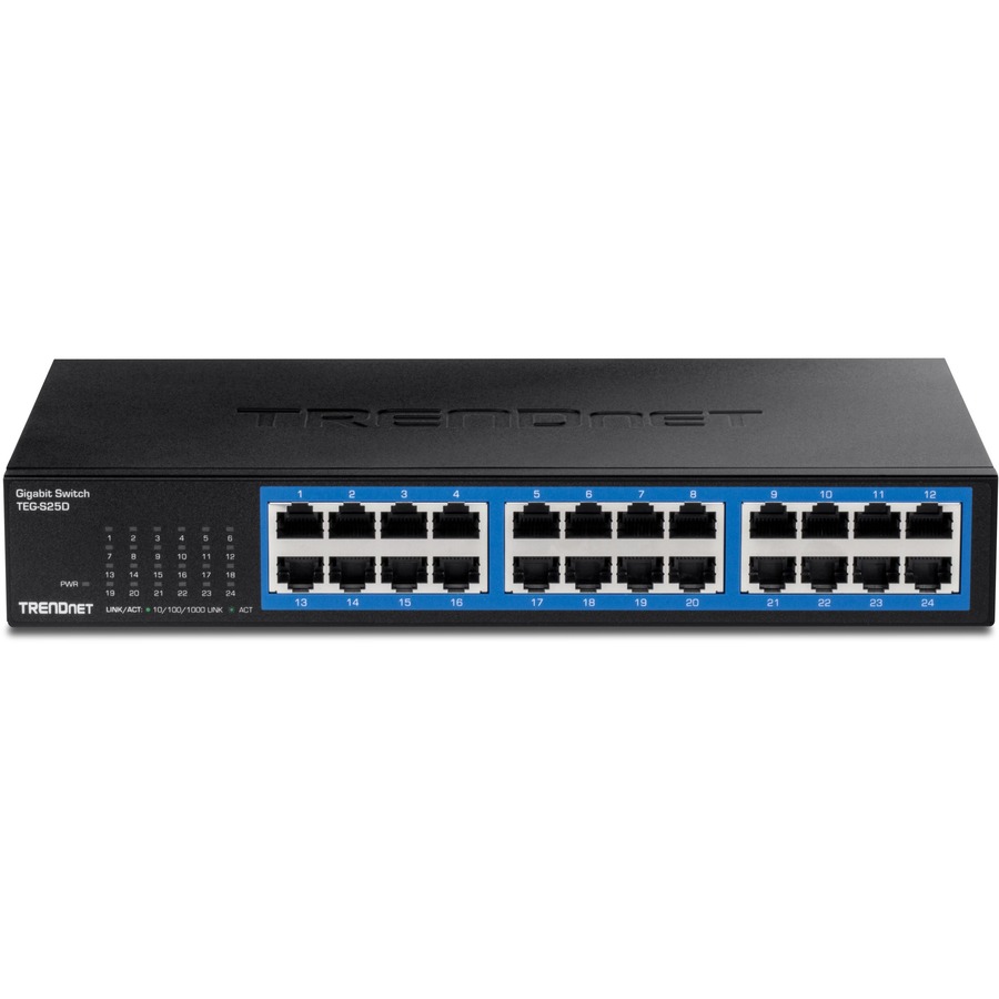 TRENDnet 24-Port Gigabit Switch, TEG-S25, 24 x Gigabit RJ-45 Ports, 48Gbps Switching Capacity, Fanless Design, Metal Enclosure, Internal Power Supply, Lifetime Protection, Black