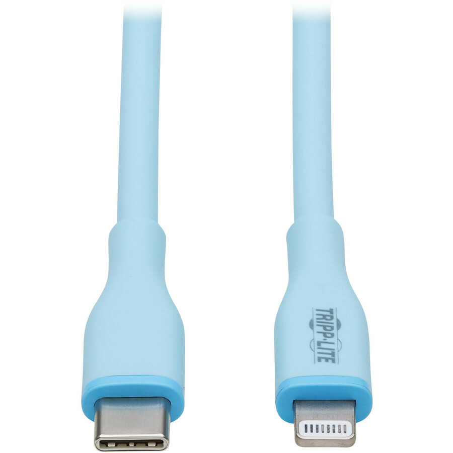 Eaton Tripp Lite Series Safe-IT USB-C to Lightning Sync/Charge Antibacterial Cable, Ultra Flexible, MFi Certified - USB 2.0 (M/M), Light Blue, 6 ft. (1.83 m)