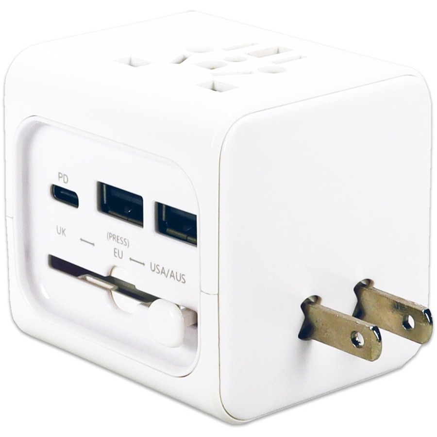 QVS Premium World Travel Power Adaptor with USB-C & Dual-USB Charger Ports