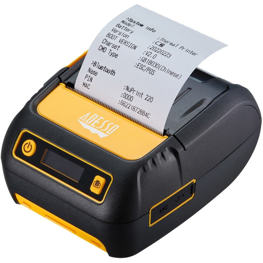 Adesso NuPrint NuPrint 220B Retail, Delivery, Restaurant, Pharmacy, Transportation & Logistic, Parking Ticket Direct Thermal Printer - Monochrome - Receipt Print - Bluetooth - Battery Included - Black