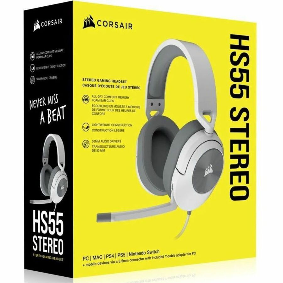 Corsair HS55 STEREO Wired Gaming Headset - White