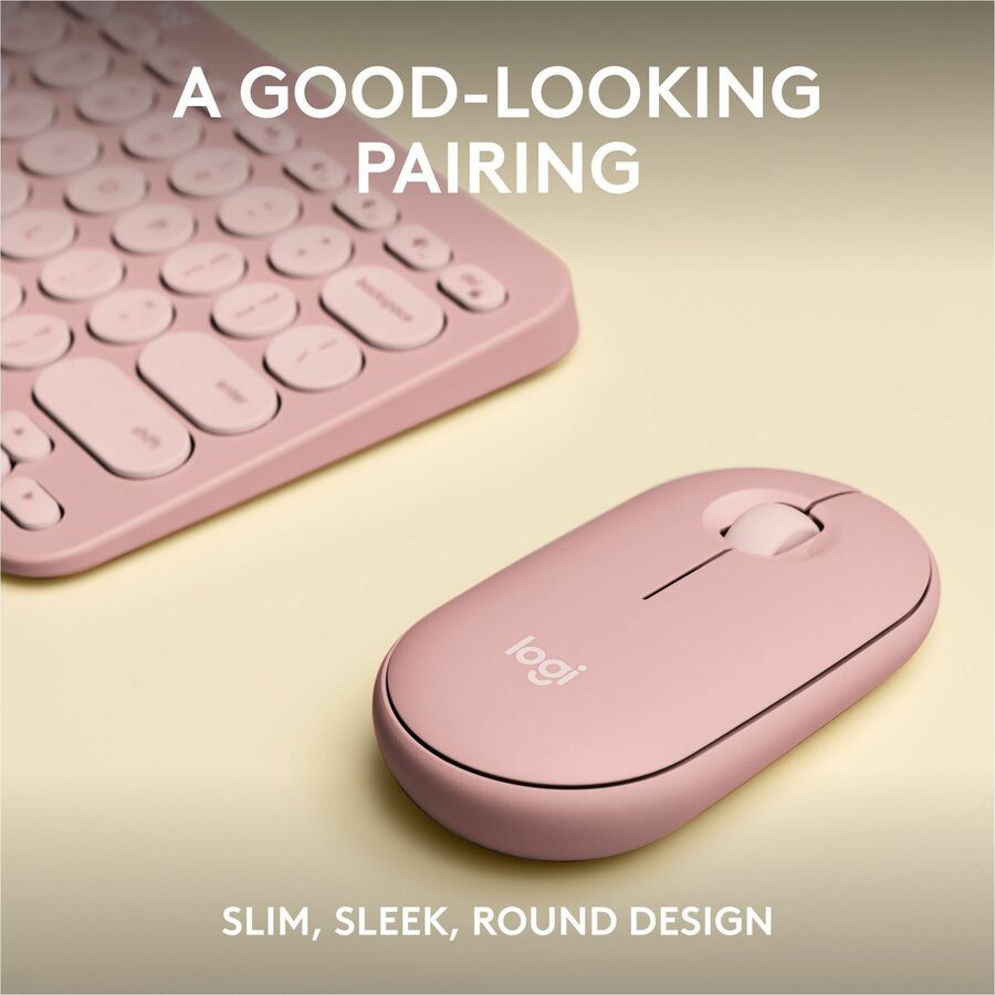 Logitech Pebble 2 Combo, Wireless Keyboard and Mouse, Quiet and Portable, Customizable, Logi Bolt, Tonal Rose